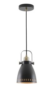 Oberlo 17cm Small Pendant, 1 x E27, Matt Black/Antique Brass/Khaki