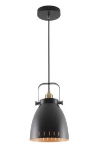 Oberlo 21.5cm Medium Pendant, 1 x E27, Matt Black/Antique Brass/Khaki
