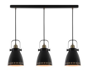 Oberlo Linear Pendant, 3 x E27, Matt Black/Antique Brass/Khaki