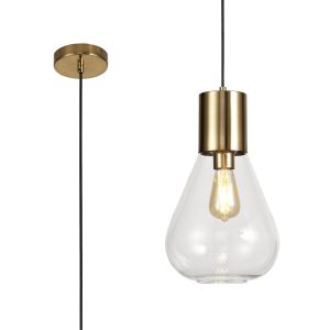 Odeyscene 23cm Narrow Pendant, 1 x E27, Aged Brass/Clear Glass