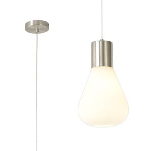 Odeyscene Narrow Pendant, 1 x E27, Satin Nickel/Opal Glass & Clear Twisted Cable