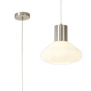 Odeyscene 31cm Wide Pendant, 1 x E27, Satin Nickel/Opal Glass & Clear Twisted Cable