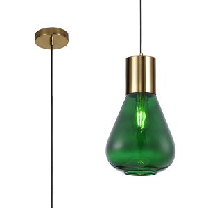 Odeyscene 23cm Narrow Pendant, 1 x E27, Aged Brass/Bottle Green Glass