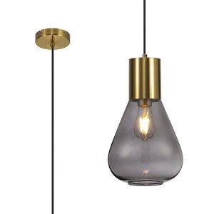 Odeyscene 23cm Narrow Pendant, 1 x E27, Aged Brass/Inky Black Glass