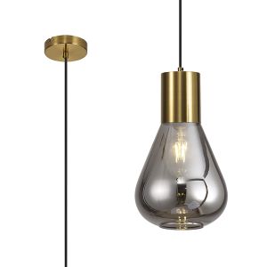 Odeyscene 23cm Narrow Pendant, 1 x E27, Aged Brass/Smoke Plated Glass