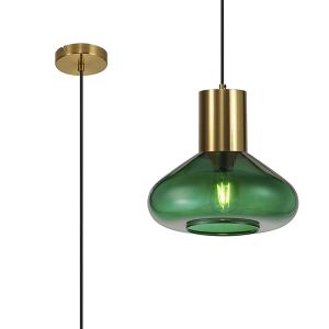 Odeyscene 31cm Wide Pendant, 1 x E27, Aged Brass/Bottle Green Glass