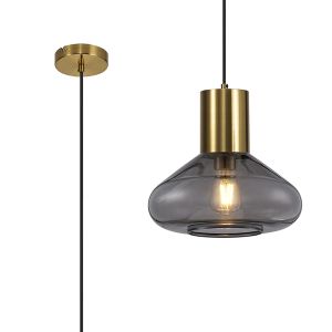 Odeyscene 31cm Wide Pendant, 1 x E27, Aged Brass/Inky Black Glass