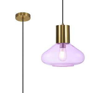 Odeyscene 31cm Wide Pendant, 1 x E27, Aged Brass/Lilac Glass
