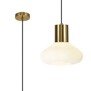 Odeyscene 31cm Wide Pendant, 1 x E27, Aged Brass/Opal Glass