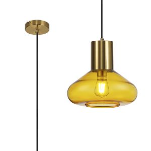Odeyscene 31cm Wide Pendant, 1 x E27, Aged Brass/Yellow Glass