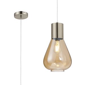 Odeyscene 23cm Narrow Pendant, 1 x E27, Satin Nickel/Amber Glass
