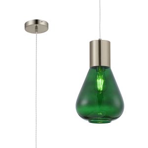 Odeyscene 23cm Narrow Pendant, 1 x E27, Satin Nickel/Bottle Green Glass