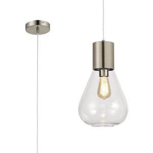 Odeyscene 23cm Narrow Pendant, 1 x E27, Satin Nickel/Clear Glass