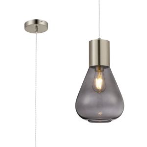 Odeyscene 23cm Narrow Pendant, 1 x E27, Satin Nickel/Inky Black Glass