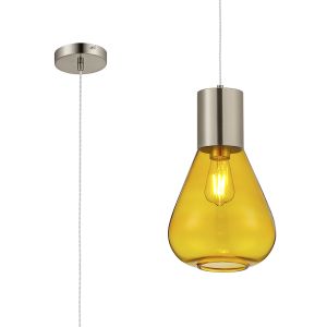 Odeyscene 23cm Narrow Pendant, 1 x E27, Satin Nickel/Yellow Glass