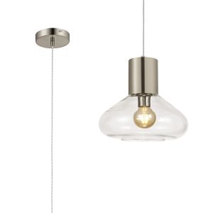 Odeyscene 31cm Wide Pendant, 1 x E27, Satin Nickel/Clear Glass