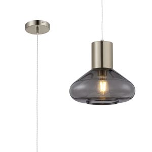 Odeyscene 31cm Wide Pendant, 1 x E27, Satin Nickel/Inky Black Glass