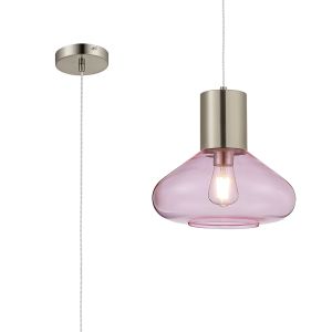 Odeyscene 31cm Wide Pendant, 1 x E27, Satin Nickel/Pink Glass