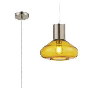 Odeyscene 31cm Wide Pendant, 1 x E27, Satin Nickel/Yellow Glass