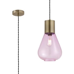 Odeyscene 23cm Narrow Pendant, 1 x E27, Antique Brass/Lilac Glass