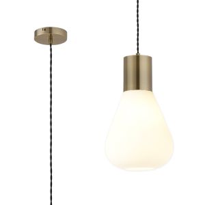 Odeyscene 23cm Narrow Pendant, 1 x E27, Antique Brass/Opal Glass