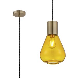 Odeyscene 23cm Narrow Pendant, 1 x E27, Antique Brass/Yellow Glass