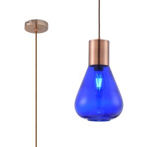 Odeyscene 23cm Narrow Pendant, 1 x E27, Antique Copper/Blue Ink Glass
