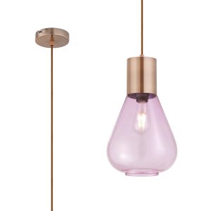 Odeyscene 23cm Narrow Pendant, 1 x E27, Antique Copper/Lilac Glass