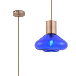 Odeyscene 31cm Wide Pendant, 1 x E27, Antique Copper/Blue Ink Glass