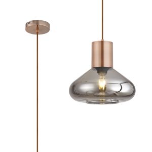 Odeyscene 31cm Wide Pendant, 1 x E27, Antique Copper/Smoke Plated Glass