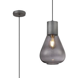 Odeyscene 23cm Narrow Pendant, 1 x E27, Pewter/Inky Black Glass