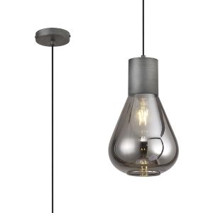 Odeyscene 23cm Narrow Pendant, 1 x E27, Pewter/Smoke Plated Glass