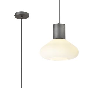 Odeyscene 31cm Wide Pendant, 1 x E27, Pewter/Opal Glass