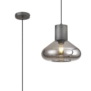 Odeyscene 31cm Wide Pendant, 1 x E27, Pewter/Smoke Plated Glass