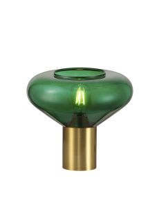 Odeyscene Wide Table Lamp, 1 x E27, Aged Brass/Bottle Green Glass