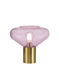 Odeyscene Wide Table Lamp, 1 x E27, Aged Brass/Pink Glass