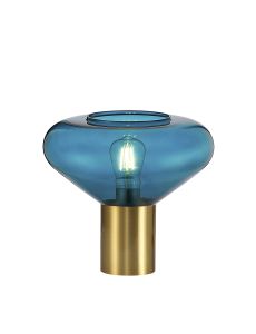 Odeyscene Wide Table Lamp, 1 x E27, Aged Brass/Teal Blue Glass