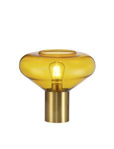Odeyscene Wide Table Lamp, 1 x E27, Aged Brass/Yellow Glass