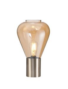 Odeyscene Narrow Table Lamp, 1 x E27, Satin Nickel/Amber Glass