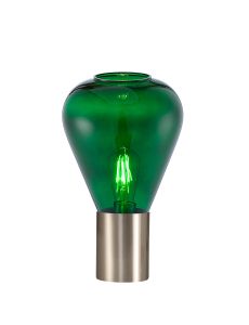 Odeyscene Narrow Table Lamp, 1 x E27, Satin Nickel/Bottle Green Glass