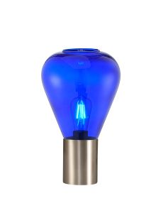 Odeyscene Narrow Table Lamp, 1 x E27, Satin Nickel/Blue Ink Glass