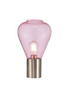 Odeyscene Narrow Table Lamp, 1 x E27, Satin Nickel/Pink Glass