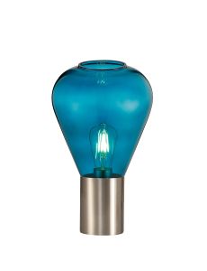 Odeyscene Narrow Table Lamp, 1 x E27, Satin Nickel/Teal Blue Glass