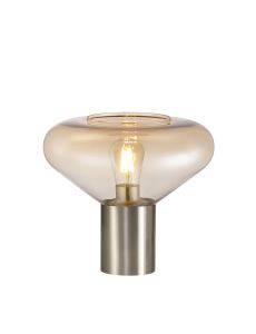 Odeyscene Wide Table Lamp, 1 x E27, Satin Nickel/Amber Glass