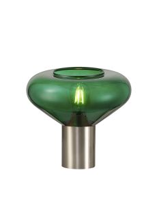 Odeyscene Wide Table Lamp, 1 x E27, Satin Nickel/Bottle Green Glass