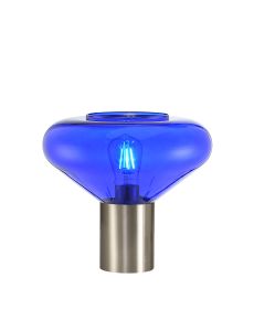 Odeyscene Wide Table Lamp, 1 x E27, Satin Nickel/Blue Ink Glass
