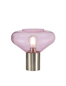 Odeyscene Wide Table Lamp, 1 x E27, Satin Nickel/Pink Glass