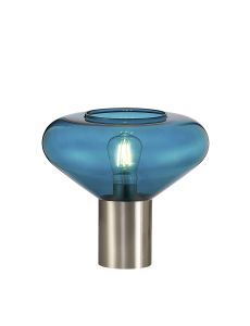 Odeyscene Wide Table Lamp, 1 x E27, Satin Nickel/Teal Blue Glass