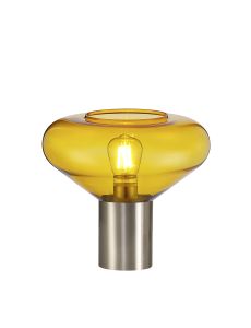 Odeyscene Wide Table Lamp, 1 x E27, Satin Nickel/Yellow Glass