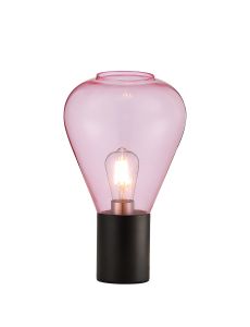 Odeyscene Narrow Table Lamp, 1 x E27, Satin Black/Pink Glass